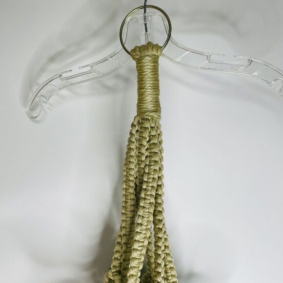 Macrame Plant Hanger Woven White Wood Beads 36" Long Vintage BOHO MCM - Picture 5 of 11